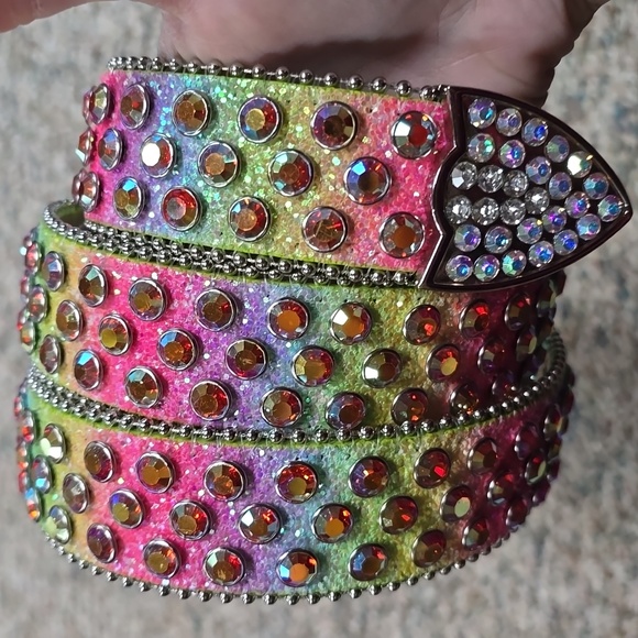 Rainbow Sparkly Glitter Western Rhinestone Belt New Large 50" Men Women - Picture 5 of 6